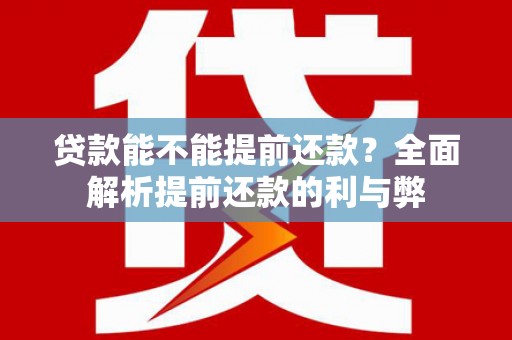 南陵贷款能不能提前还款？全面解析提前还款的利与弊