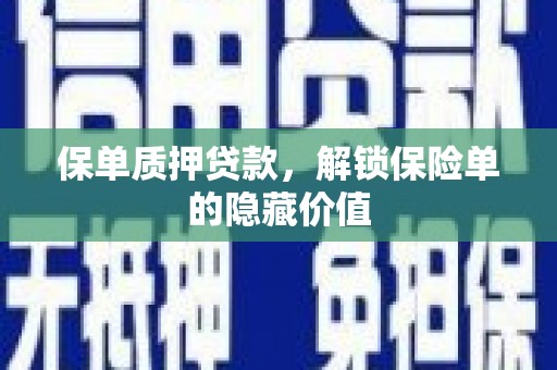 南陵保单质押贷款，解锁保险单的隐藏价值