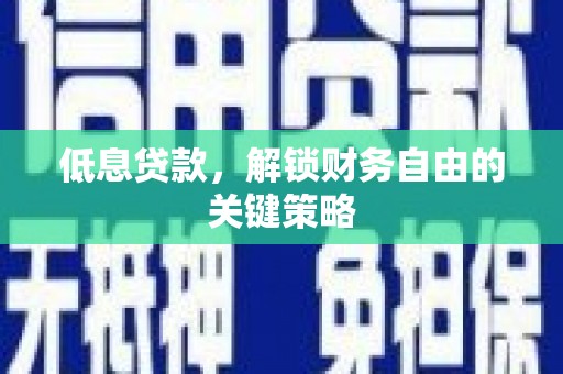 南陵低息贷款，解锁财务自由的关键策略