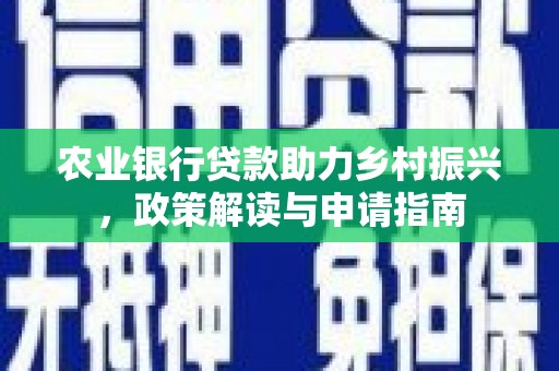 南陵农业银行贷款助力乡村振兴，政策解读与申请指南