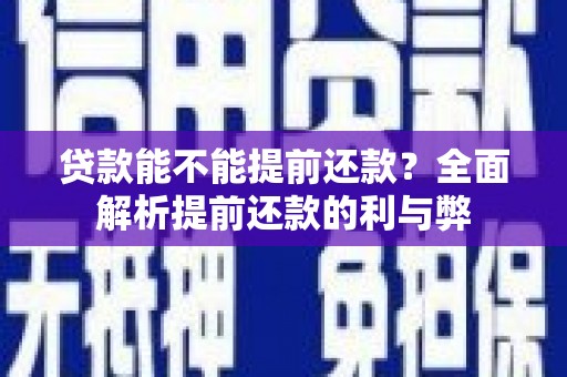 南陵贷款能不能提前还款？全面解析提前还款的利与弊