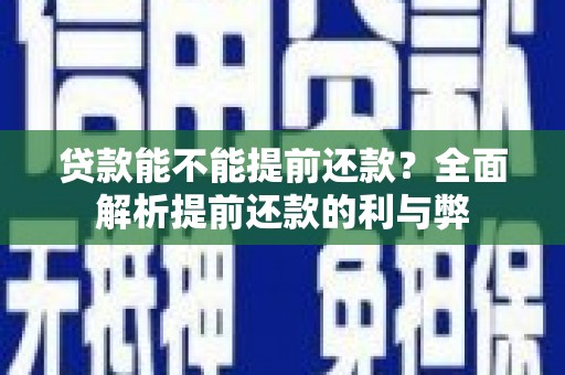 南陵贷款能不能提前还款？全面解析提前还款的利与弊